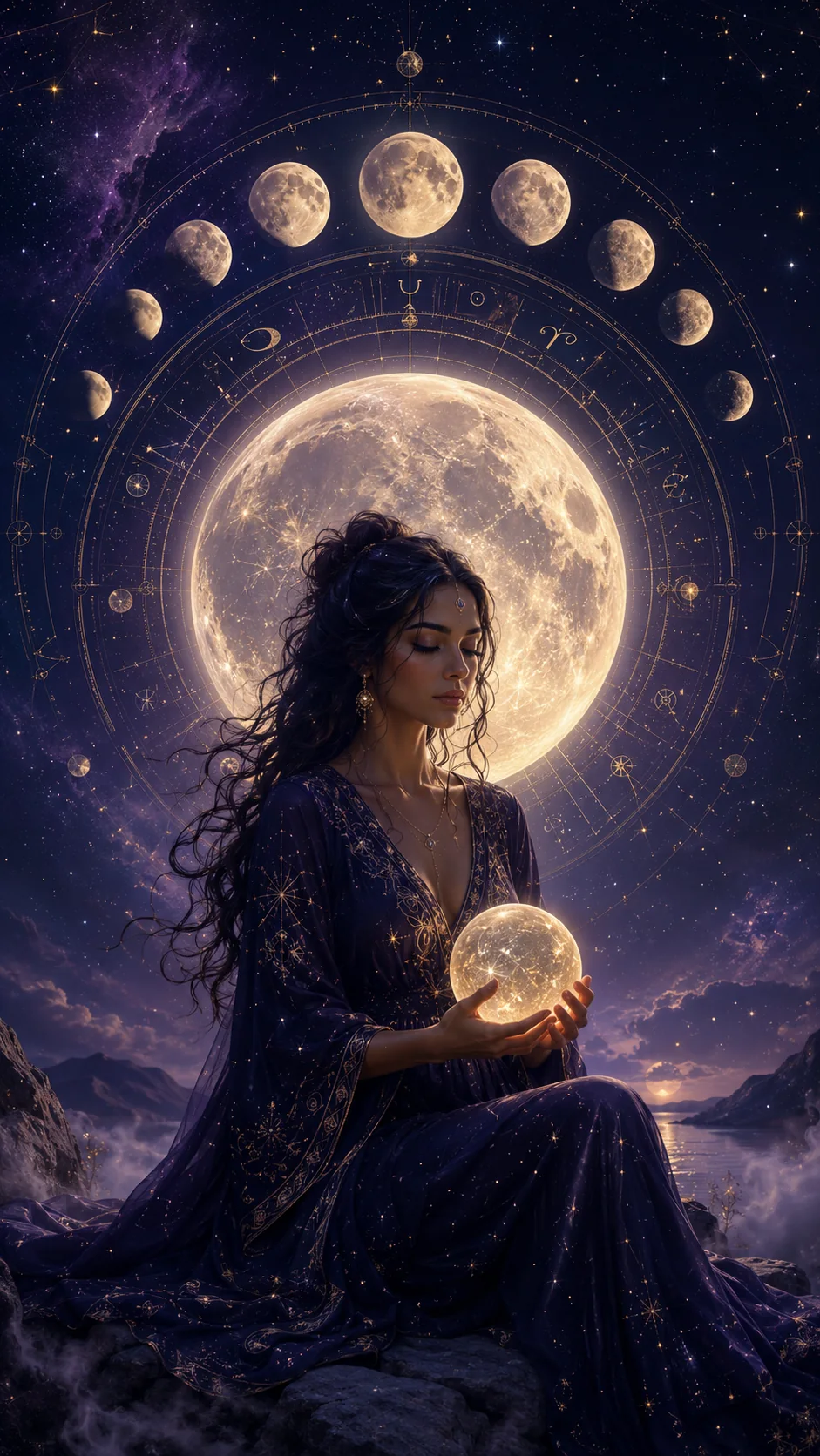 Moon Reading visual with lunar symbolism