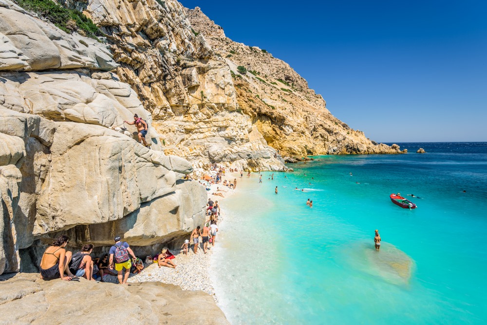 Ikaria Greece island with mountains and sea