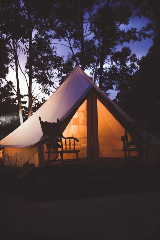Large family camping tent set up outdoors