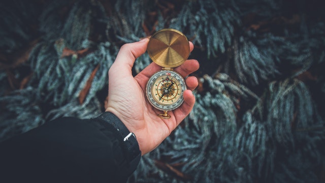 Hiking compass on a map for trail navigation