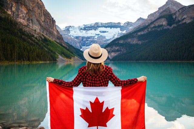 Scenic Canadian travel destination with mountains and water