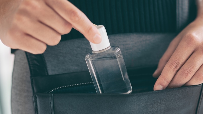 Travel-size hand sanitiser and health essentials