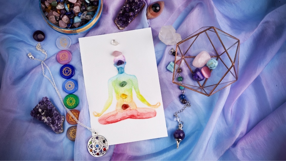 Seven chakras illustration for chakra energy healing bracelet guide