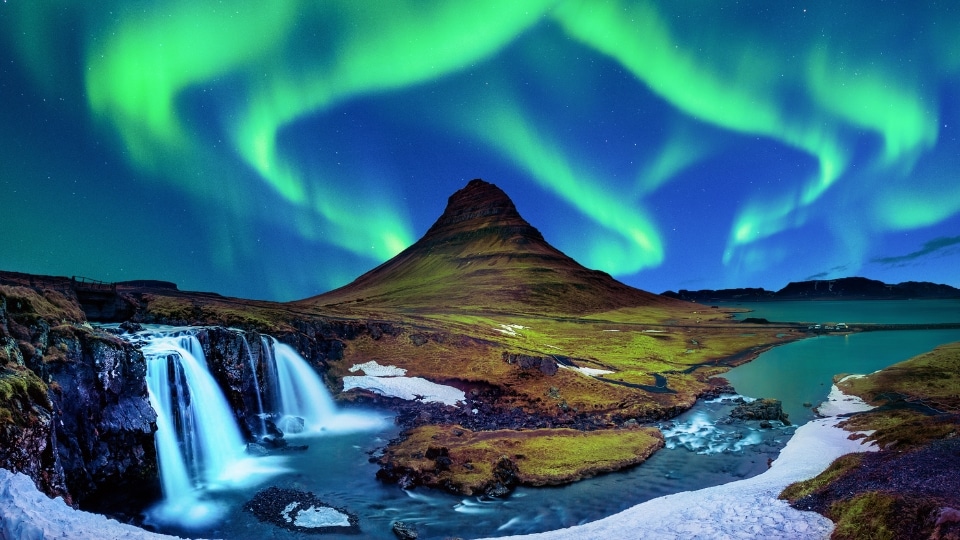 Northern Lights over a winter landscape