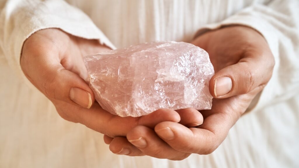 Rose quartz crystal for love and self-worth manifestation