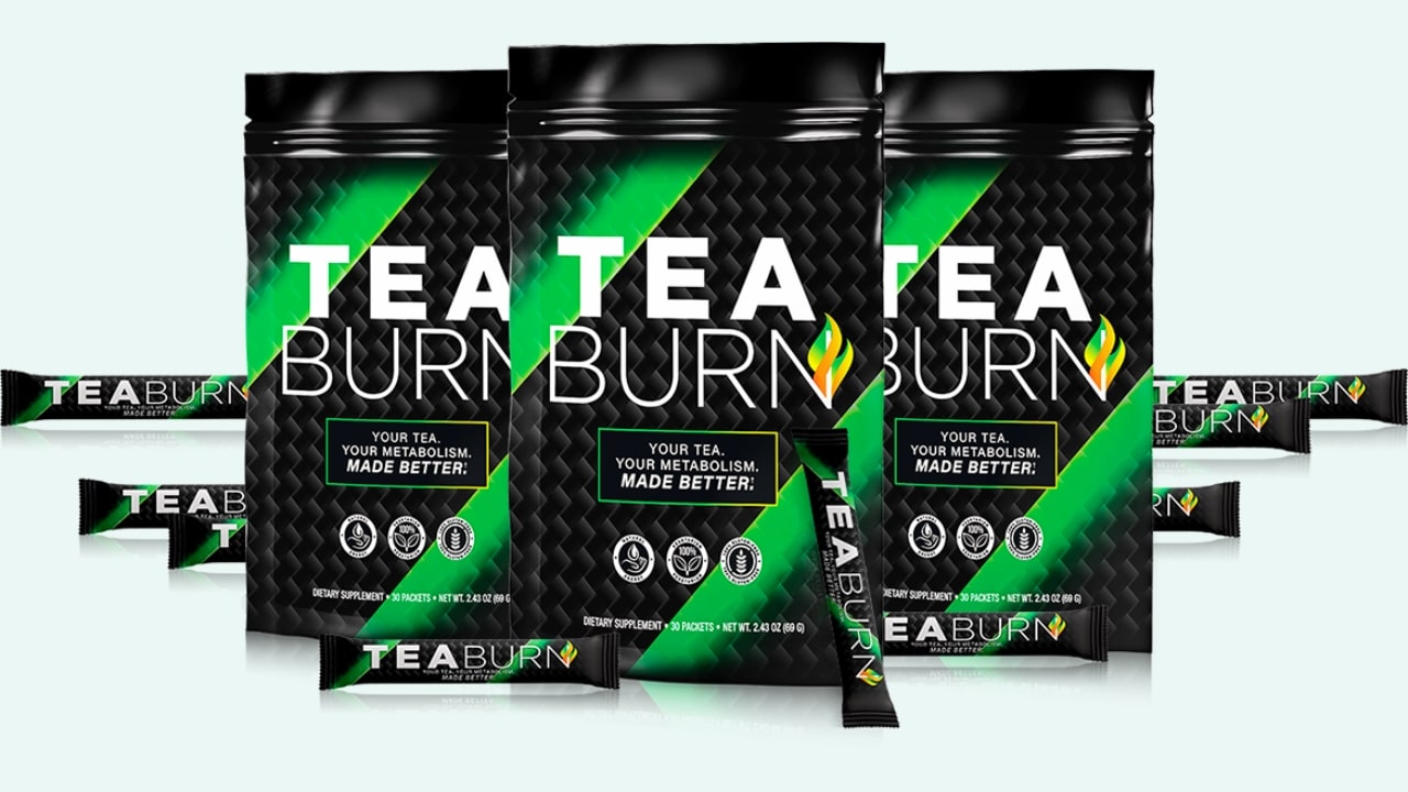 Tea Burn review with tea cup and supplement ingredients