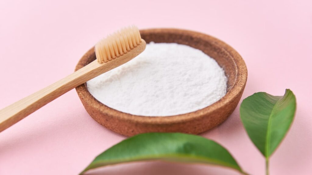 Brush with baking soda for light coffee stains