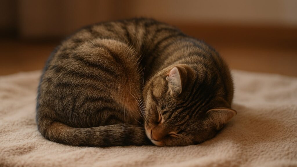 Cat sleeping curled up in a ball