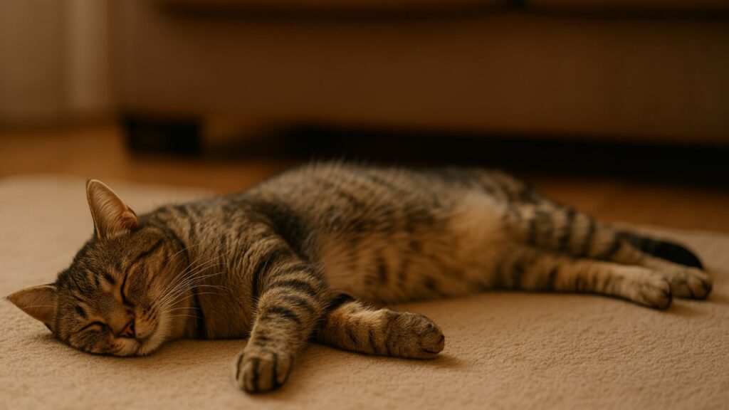Cat sleeping on its side