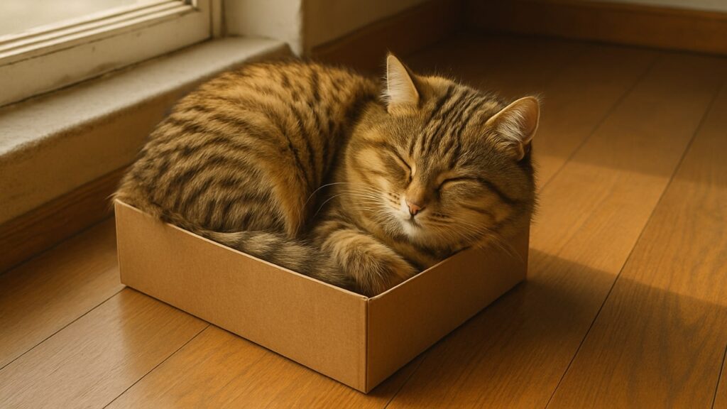 Cat sleeping in a box or tight space