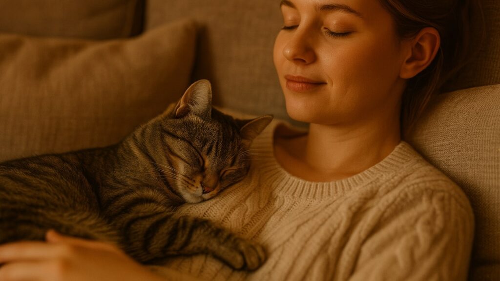 Cat sleeping next to its person