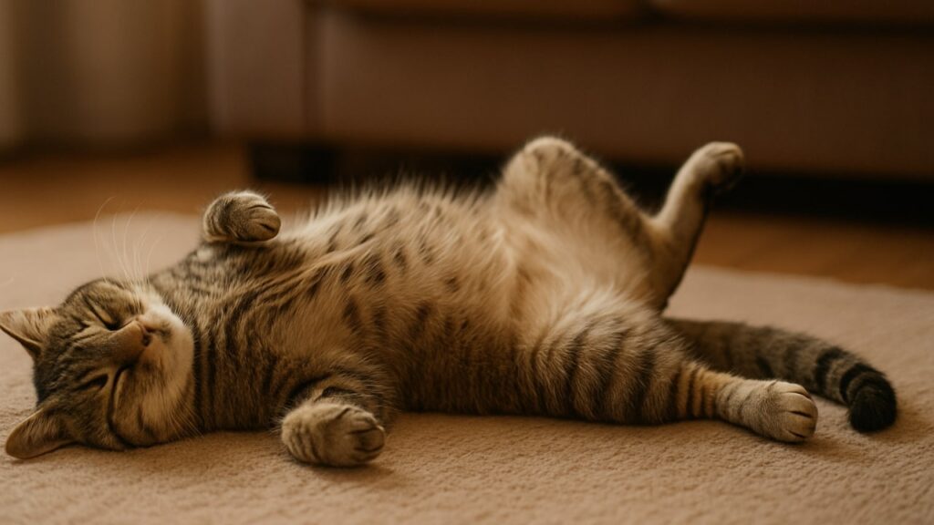 Cat sleeping belly up